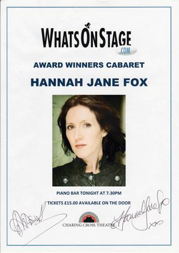 Hannah-Jane-Fox-autograph signed-Whats-on-Stage-one-woman-show-scaramouche-we-will-rock-you-memorabilia rent-taboo-blessed-wright-way-you-got-people-millie-inbetween