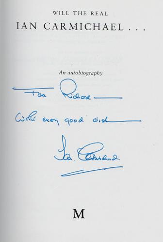 Ian-Carmichael-autograph-signed-book-autobiography-will-the-real-Lord-peter-wimsey-im-alright-jack-privates-progress-signature