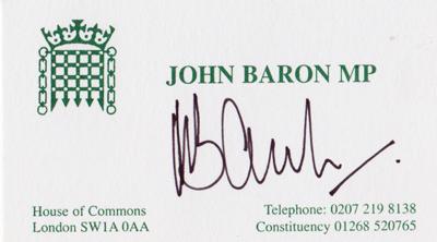 John Baron-autograph-signed-political-memorabilia-conservative-party-uk-politics-tory-mp-Basildon Billericay-house-of-commons-minister-of-parliament
