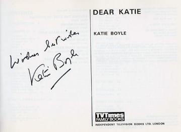 Katie-Boyle-autograph-signed-television-memorabilia-eurovision-song-contest-whats-my-line-tv-times-magazine-agony-aunt-dear-katie-1975-book-signature