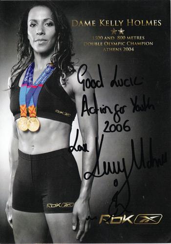 Kelly-Holmes-signed-athletics-olympics-memorabilia-autograph-800-1500-metres-champion-double-gold--reebok-action-for-youth