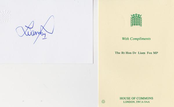 Liam-Fox-autograph-signed-political-memorabilia-conservative-party-uk-politics-tory-mp-North-Somerset-house-of-commons-defence-minister-of-parliament