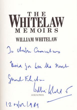 WILLIAM-WHITELAW-signed-The Whitelaw Memoirs-political-autobiography-Willie-autographed-memorabilia-viscount minister