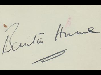 Benita-Hume-autograph-Benita-Hume-memorabilia-signed-movie-memorabilia-wife-husband-George-Sanders-Ronald-Colman-celebrity-autograph-book-page-Easy Virtue-Mrs Cheyney