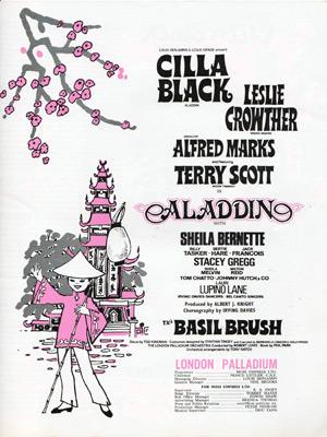 Cilla-Black-memorabilia-Aladdin-pantomime-stage-show-london-palladium-souvenir-brochure-theatre-Leslie-Crowther-Terry-Scott-Alfred-Marks-Basil-Brush-1970