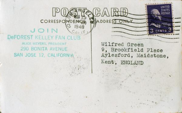 DeForest-Kelley-Hollywood-movie-film-legend-autograph-signed-memorabilia-photo-cinema-Star-Trek-dr-doctor-mccoy-bones-fan-club-postcard