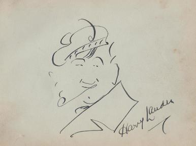 Harry-Lauder-memorabilia-sir-Harry-Lauder-autograph-signed-music-hall-memorabilia-I-love-a-lassie-roamin-in-the-gloamin-the-end-of-the-road-A-Wee-Deoch-an-Doris-Auld-Lang-Syne-caricature