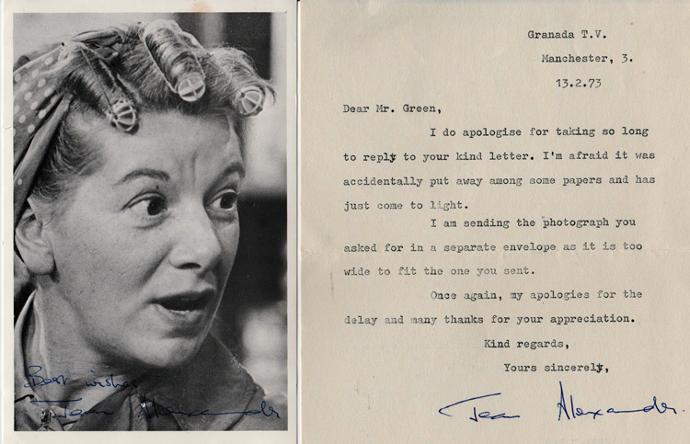 Jean-Alexander-Hilda-Ogden-Coronation-Street-autograph-signed-tv-soap-star-memorabilia-photo-letter-Last-of-the-Summer-Wine-Hilda-Ogden-Coronation-Street-Z-Cars-Auntie-Wainwright