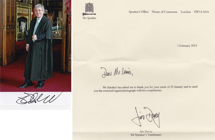 John-Bercow-autograph-signed-political-memorabilia-conservative-party-uk-politics-tory-mp-sir-speaker-house-of-commons-minister-of-parliament