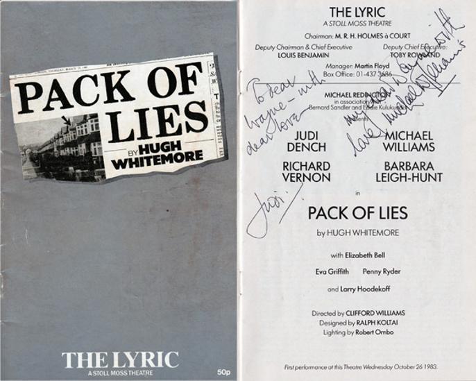 Judi-Dench-autograph-signed-stage-memorabilia-Pack-of-Lies-Lyric-theatre-Dame-M-James-Bond-007-Michael-Williams-husband wife fine romance 