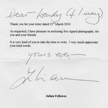 Julian-Fellowes-autograph-signed-Downton-Abbey-memorabilia-Gosford-Park-Baron-West-Stafford-Past-Imperfect-snobs-oscar-winner-screenwriter-RNIB-Talking-Books