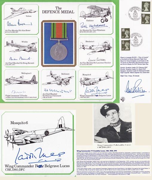 Laddie-Lucas-autograph-signed-RAF-Memorabilia-Defence-medal-fdc-first-day-cover-1988-ww2-pilot-spitfire-mosquito-percy-belgrave
