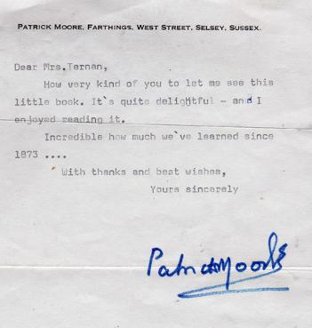 Patrick-Moore-autograph-Sir-Patrick-Moore-memorabilia-signed-tv-memorabilia-the-sky-at-night-xylophone-Caldwell-catalogue-letter-farthings-selsey-west-sussex-monocle