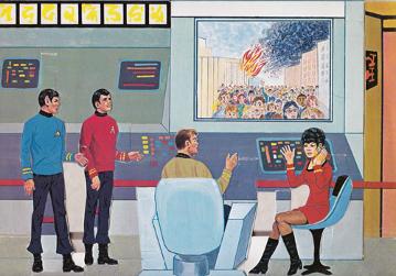 Star-Trek-movie-memorabilia-pop-up-book-Trillions-of-Trilligs-sci-fi-Trekkies-film-cinema-collectables-1977-Captain-Kirk-Mr-Spock-Lt-Uhura-USS-Enterprise-Bridge