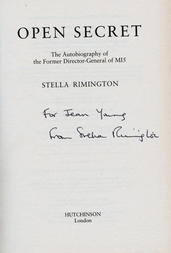 Stella-Rimington-autograph-signed-autobiography-Open-Secret-book-Director-General-MI5-MI6-M-Rimmington-secret-service-spies-signature